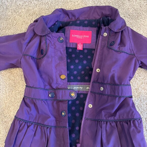Girls Size 3T London Fog Toddler Fleece Lined Hooded Peacoat Rain Jacket, Purple - Picture 1 of 7